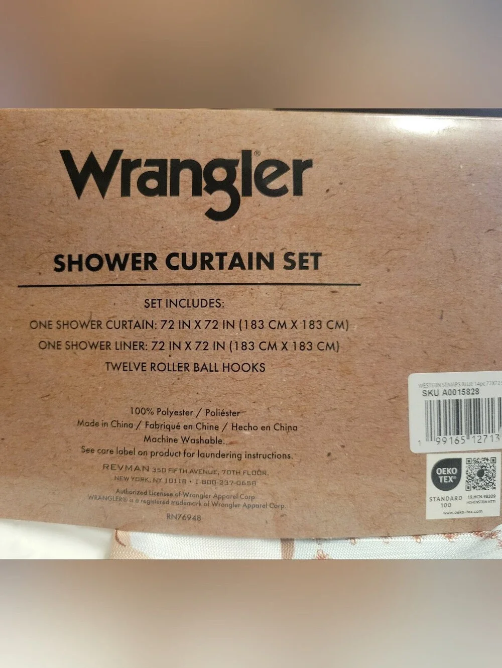 New Wrangler Western Stamps Blue Shower Curtain Set